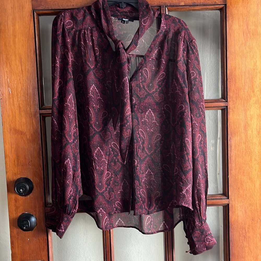 Paige Red Paisley Print button down shirt size large